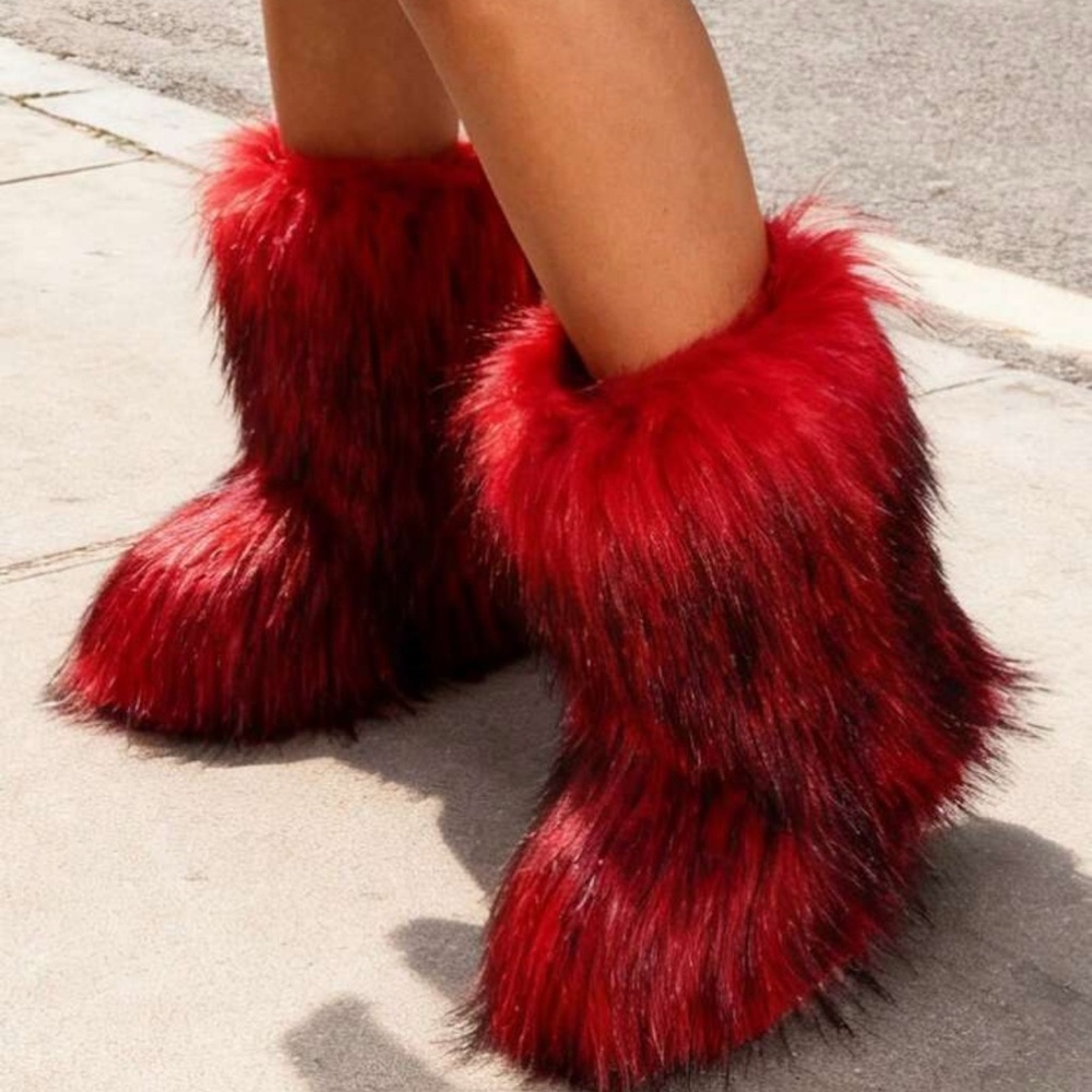 Hot red Faux Fur Ankle Boots sz 7.5 / 8